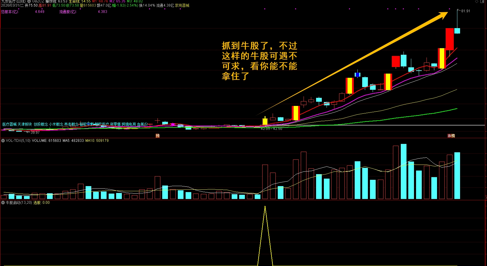 【牛股启动】——均线粘合+MACD蓄势+平台突破，通达信指标，1副图1选股