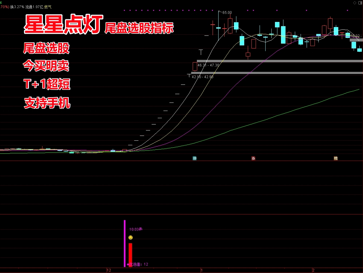 《星星点灯》尾盘选股指标 T+1 今买明卖 短线1-3天 胜率高达85% 支持手机 无未来函数