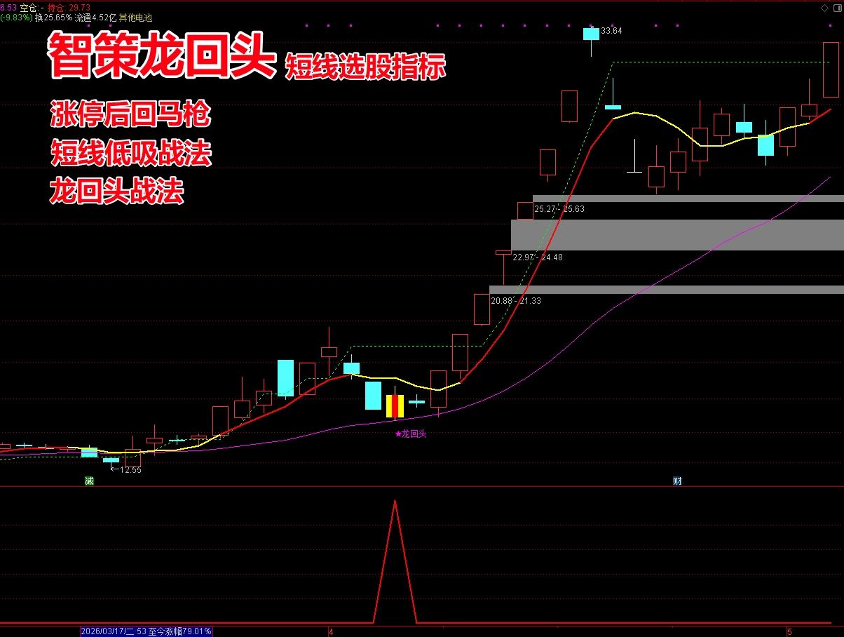 《智策龙回头》短线选股指标  强势龙头股回调低吸  龙回头战法  高胜率高盈亏比